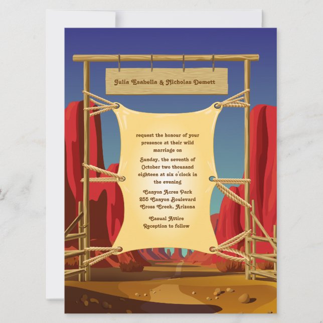 6.5 x 8.75" Wild West Wedding Invitation (Front)