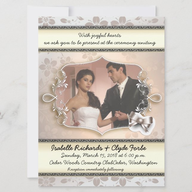 6.5x8.75" Elegant Vintage Wedding Photo Invitation (Front)