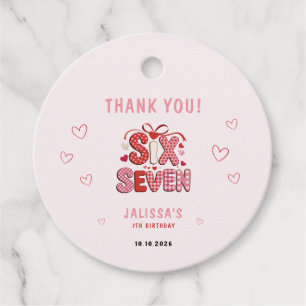6 7 Birthday for Girls, Pink 7th Kids Party Favour Tags