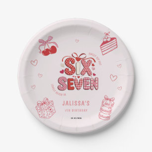 6 7 Birthday for Girls, Pink 7th Kids Party  Paper Plate