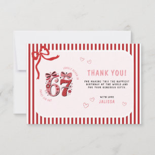 6 7 Birthday for Girls, Pink Kids 7th Birthday Thank You Card