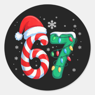 6 7 Christmas Funny Six Seven 67 Meme Men Women Ki Classic Round Sticker