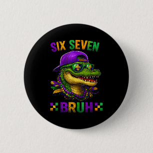 6 7 Mardi Gras Alligator For Kids Boys Funny Six S Cm Round Badge
