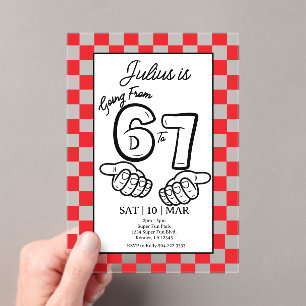 6 7 Meme Birthday Black Checkerboard Invitation