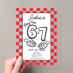 6 7 Meme Birthday Black Chequerboard Invitation