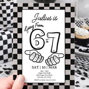6 7 Meme Birthday Black Chequerboard Invitation