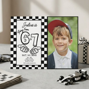 6 7 Meme Birthday Black Chequerboard Photo Invitation
