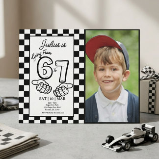 6 7 Meme Birthday Black Chequerboard Photo Invitation