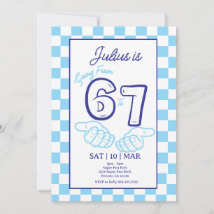 6 7 Meme Birthday Blue Checkerboard Invitation