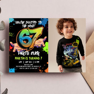 6 7 Meme Graffiti Six Seven Birthday Photo Invitation