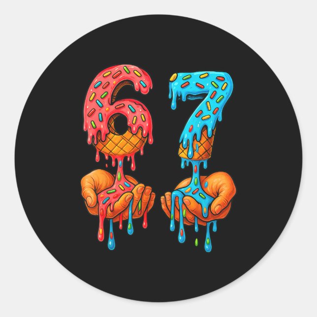 6 7 Meme Ice Cream Drip Funny Gen Alpha Slang  Classic Round Sticker (Front)