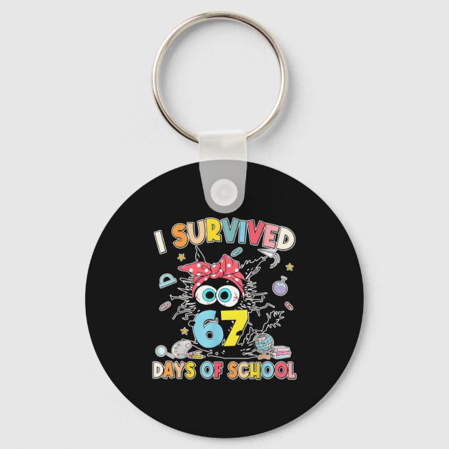 6 7 Meme Kids I Survived 67 Days Of School Funny B Key Ring (Front)