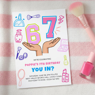 6 7 Meme Makeup Doodle Art Girl Birthday Invitation