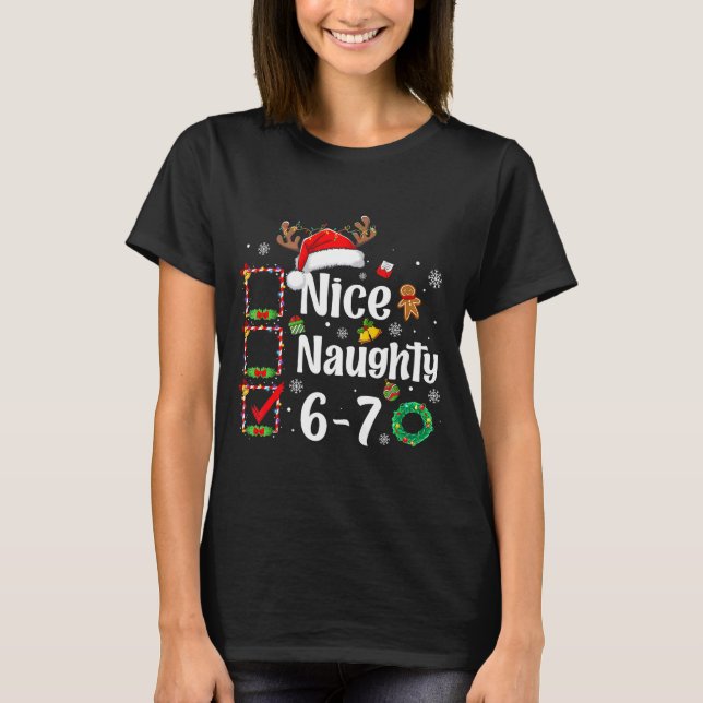 6-7 Meme Nice Naughty 67 Christmas Funny Xmas Men  T-Shirt (Front)