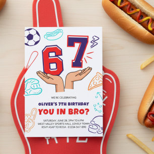 6 7 Meme Sport Red Blue Boy Birthday Invitation