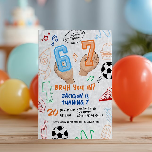 6 7 Meme Trend Six Seven Kids Birthday Sports Bruh Invitation (6 7 Meme Trend Six Seven Kids Birthday Sports Bruh Invitation)