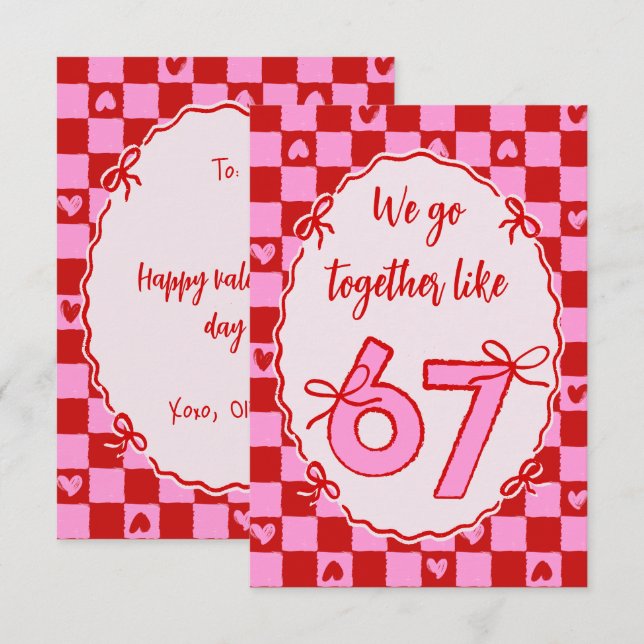 6 7 Meme Trendy Coquette Bow Valentines Day Card (Front/Back)
