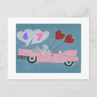 6 7 Poodle in Pink Classic Car flying in sky card