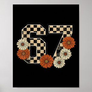 6 7 Retro Fall Meme Checkerboard Tee Haunted  Poster