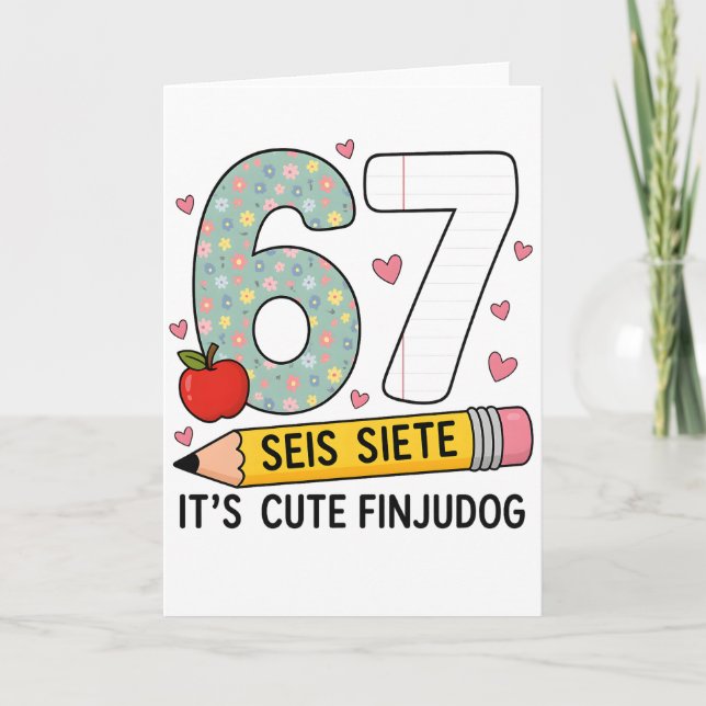 6 7 Seis Siete Cute Teacher Bilingual Classroom Card (Front)