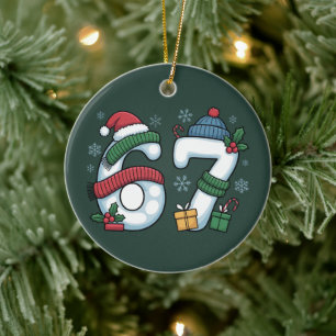 6 7 Six Seven Gen Z Alpha Meme Slang Xmas Snowman Ceramic Tree Decoration
