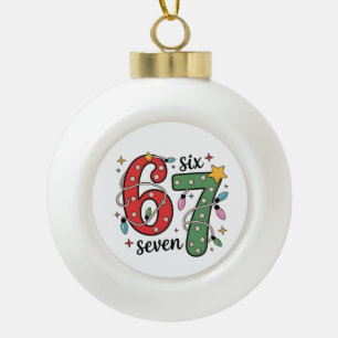 6 7 Six Seven Hand Gen Z Alpha Meme Slang Xmas Ceramic Ball Christmas Ornament