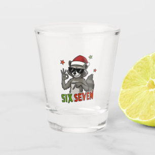 6 7 Six Seven Hand Gen Z Alpha Racoon Christmas Shot Glass