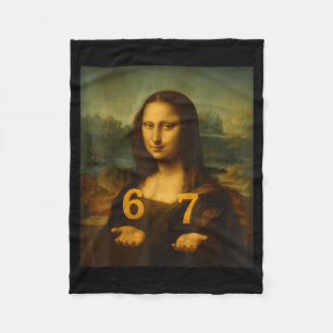6 7 Six Seven Meme 67 Funny Mona Lisa Gen Z Alpha  Fleece Blanket