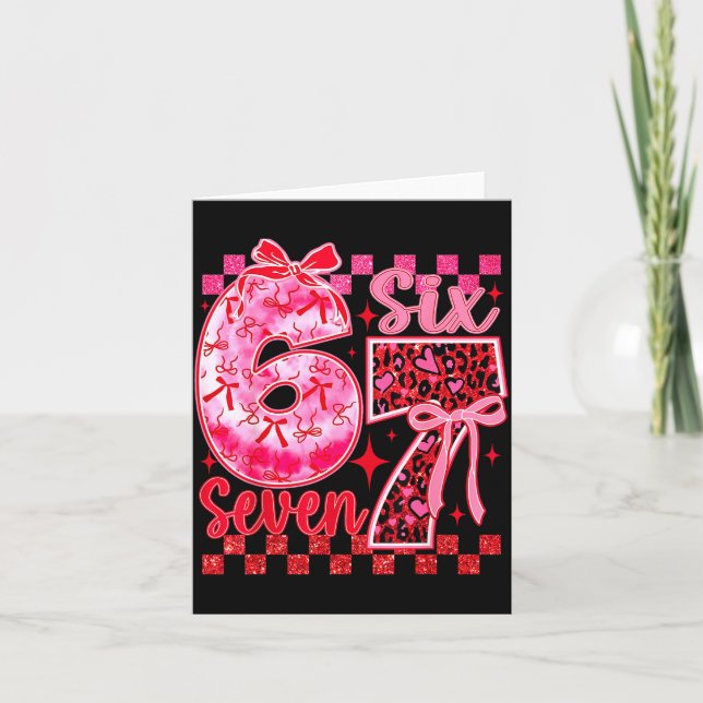 6 7 Six Seven Meme Coquette Bow Leopard Heart Vale Card (Front)