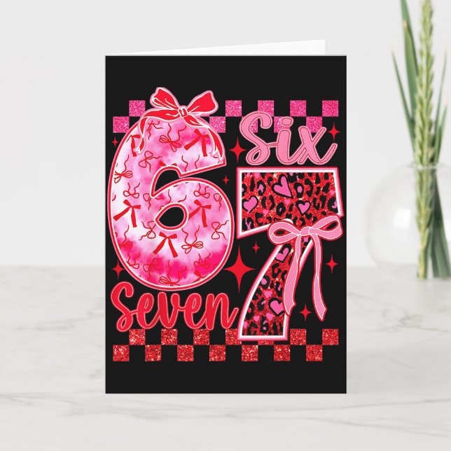 6 7 Six Seven Meme Coquette Bow Leopard Heart Vale Card (Front)
