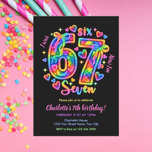 6 7 Six Seven Meme Neon Rainbow Glow Girl Birthday Invitation
