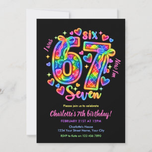 6 7 Six Seven Meme Trend Neon Girls 7th Birthday Invitation
