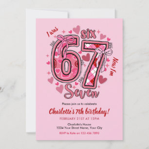6 7 Six Seven Meme Trend Pink Girls 7th Birthday Invitation