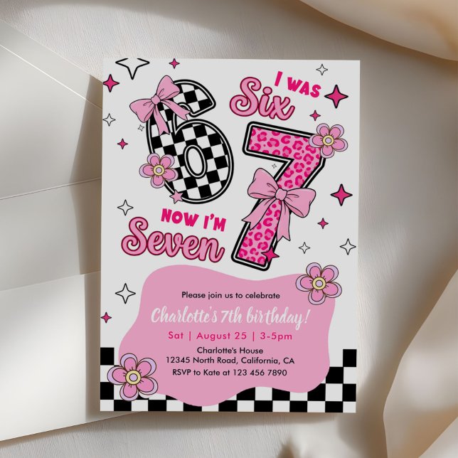 6 7 Six Seven Meme Trend Pink Girls 7th Birthday Invitation (Creator Uploaded)