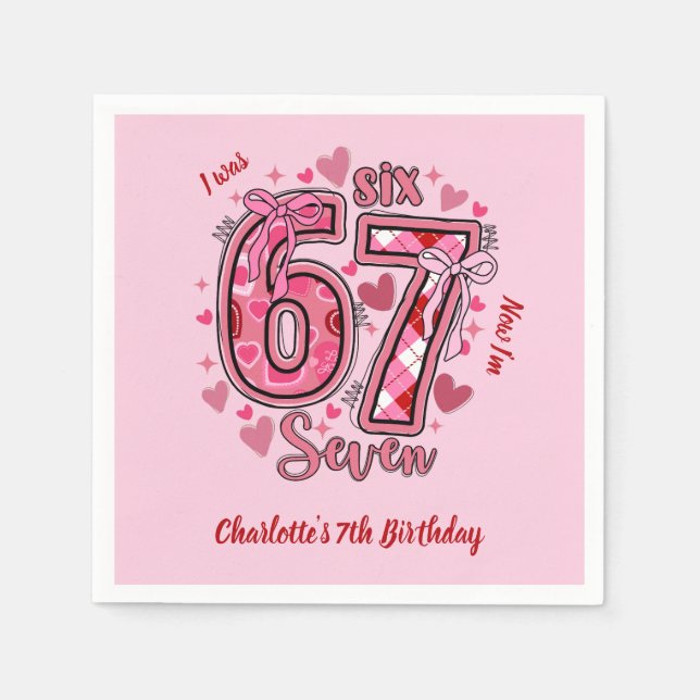 6 7 Six Seven Meme Trend Pink Girls 7th Birthday Napkin (Front)