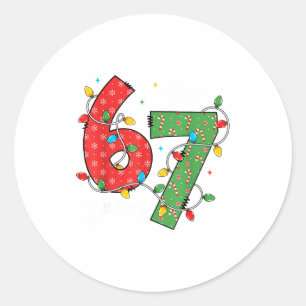 6 7 Six Seven Meme Xmas Lights Candy Cane Christma Classic Round Sticker