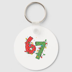 6 7 Six Seven Meme Xmas Lights Candy Cane Christma Key Ring