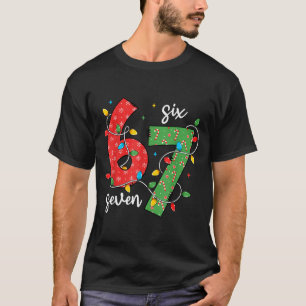 6 7 Six Seven Meme Xmas Lights Candy Cane Christma T-Shirt
