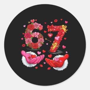 6 7 Six Seven Valentine Hearts Kids Boys Girls Cut Classic Round Sticker