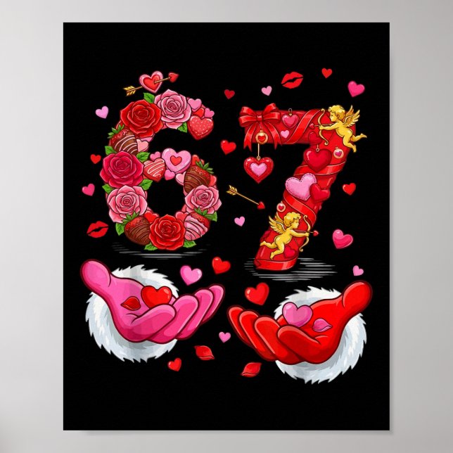 6 7 Six Seven Valentine Hearts Kids Boys Girls Cut Poster (Front)