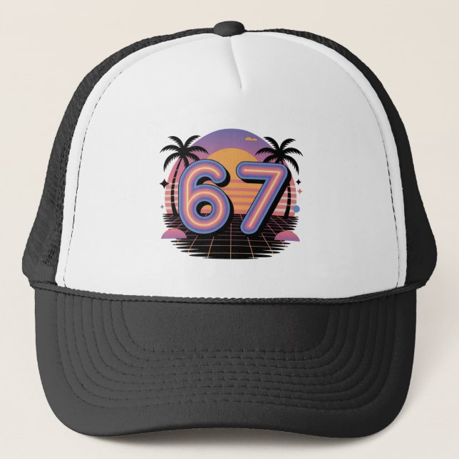 6 7 Six Seven Vaporwave Gen Z Alpha Meme  Trucker Hat (Front)