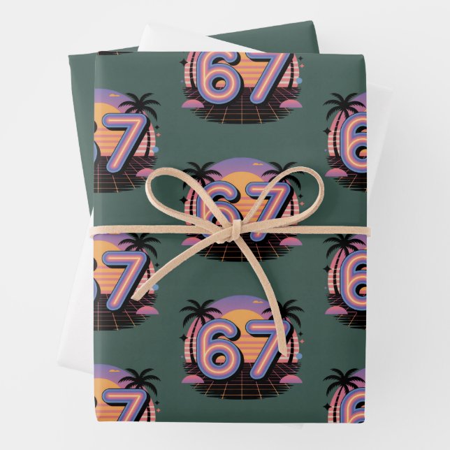 6 7 Six Seven Vaporwave Gen Z Alpha Meme  Wrapping Paper Sheet (In situ)