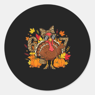 6 7 Thanksgiving Funny Leopard Bow Turkey Six Seve Classic Round Sticker