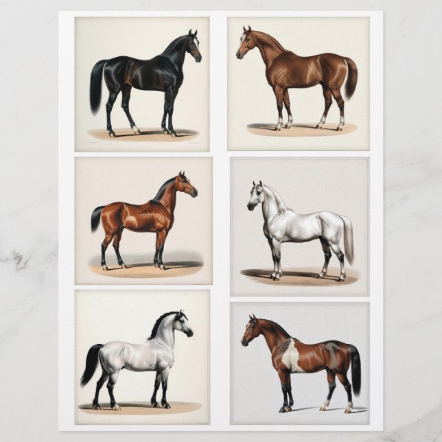 6 Beautiful Horse Illustrations for Papercrafting (Front)