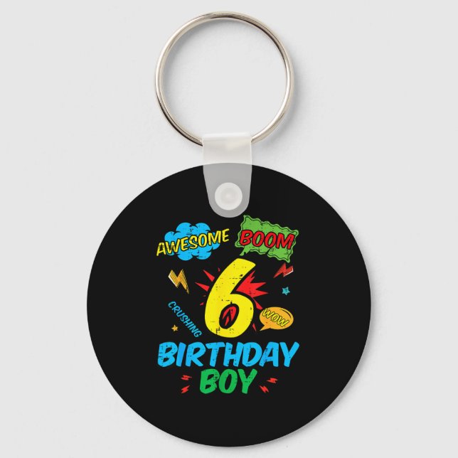 6 Birthday Boy Comic Cool 6th Bday Superhero Party Key Ring (Front)