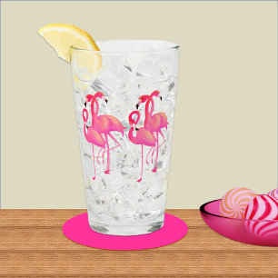 6 Bright Pink Flamingoes Glass