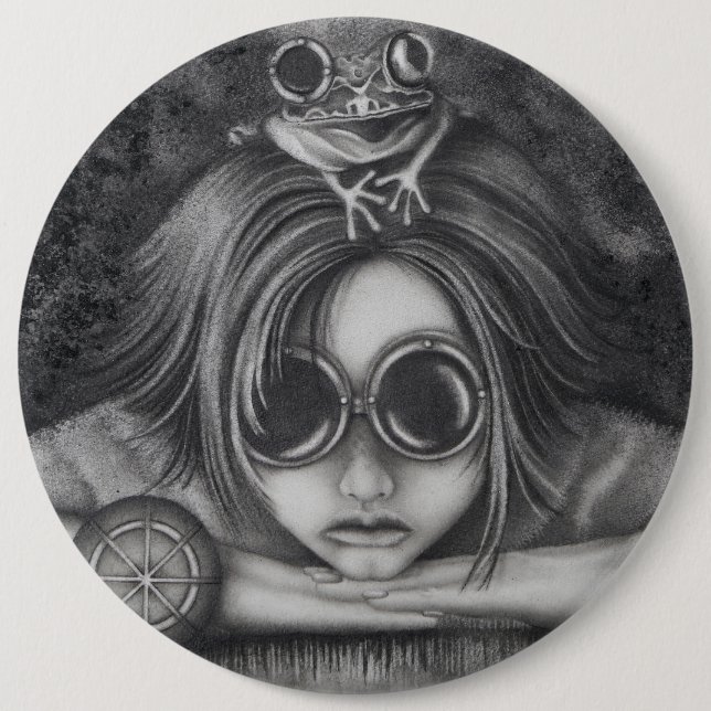 6" Button Frog Princess Steampunk art fun (Front)