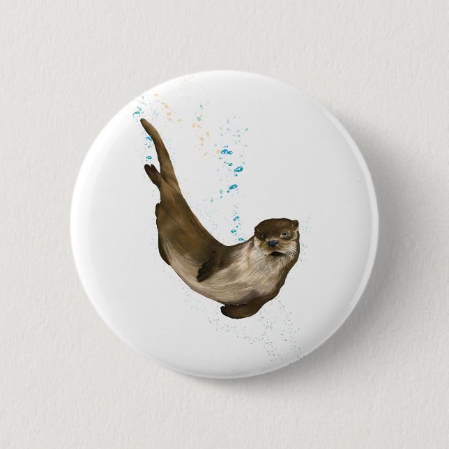 6 cm Round Swimming Otter Badge (Front)