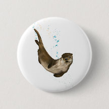 6 cm Round Swimming Otter Badge