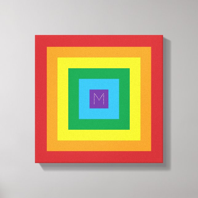 6 Colour Rainbow Pyramid Customisable Monogram Canvas Print (Front)